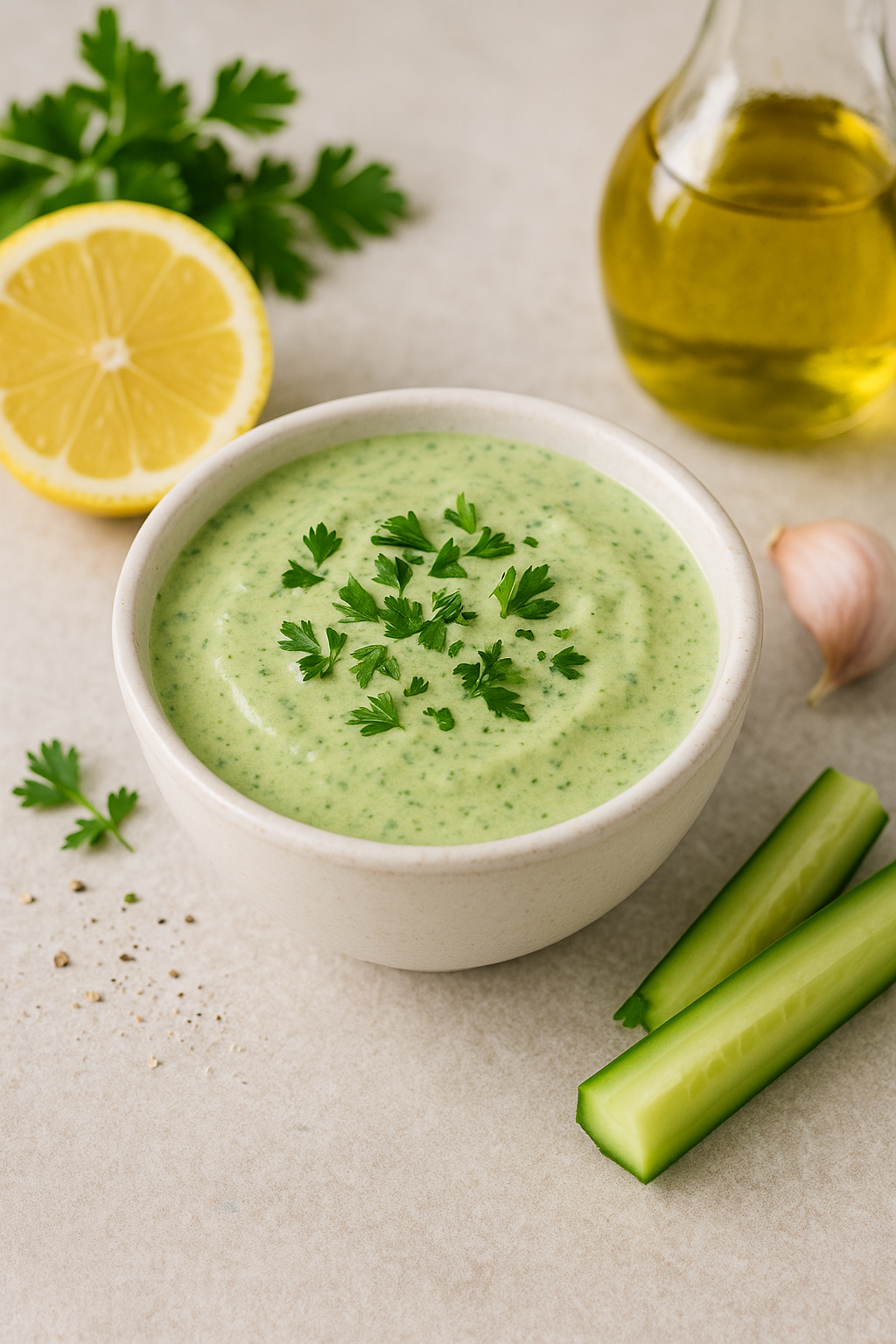 Veganes Superfood-Dressing mit Pure Light Grassaftpulver