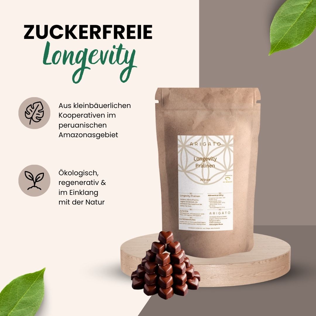 Longevity Pralines Hochfein - 80% Edelsüße Schokolade (Raw Kakao)