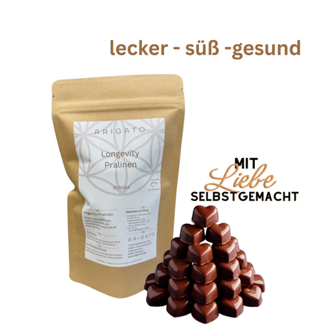 Longevity Pralines Hochfein - 80% Edelsüße Schokolade (Raw Kakao)