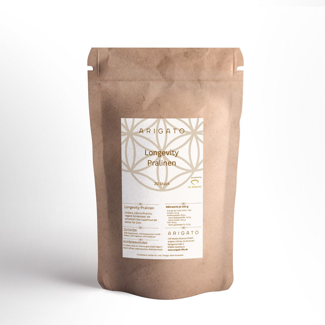 Longevity Pralines Hochfein - 80% Edelsüße Schokolade (Raw Kakao)